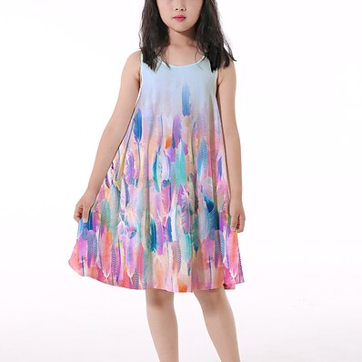preiswerte Mode für Mädchen-Kinder Wenig Mädchen Kleid Grafik Bedruckt Regenbogen Knielang Ärmellos Blume Aktiv Kleider Sommer Regular Fit 3-10 Jahre