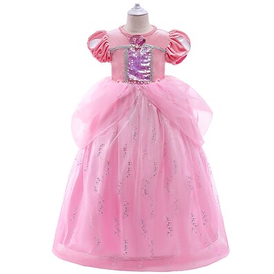 cheap Girls&#039; Clothing-Kids Little Girls&#039; Dress Sequin Party Special Occasion Sequins Blushing Pink Maxi Short Sleeve Princess Cute Dresses Fall Winter Children&#039;s Day / Spring / Summer
