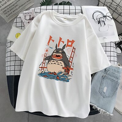 cheap Everyday Cosplay Anime Hoodies &amp; T-Shirts-Inspired by Totoro Cosplay Costume T-shirt Cosplay Print Polyester / Cotton Blend T-shirt Harajuku Graphic Kawaii For Men&#039;s / Women&#039;s / Anime / Cartoon