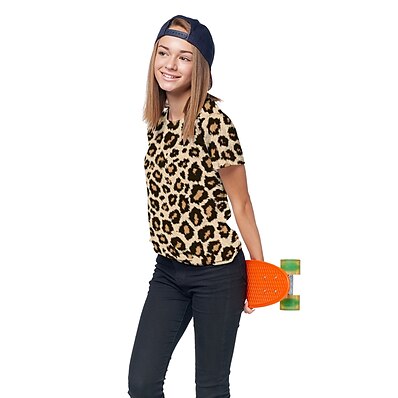 cheap Girls&#039; Tees &amp; Blouses-Kids Girls&#039; T shirt Tee Short Sleeve Khaki 3D Print Unisex Print Leopard Daily Wear Active 3-12 Years / Summer