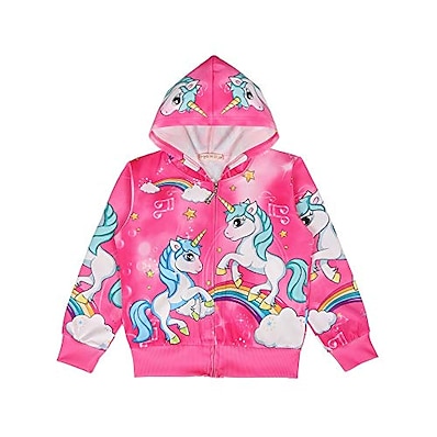 cheap Girls&#039; Clothing-Kid&#039;s Girls&#039; Hoodie &amp; Sweatshirt Long Sleeve Blushing Pink Rose Red Unicorn Cotton Cartoon