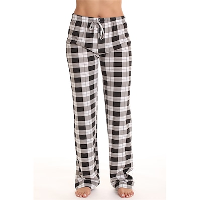 cheap Women&#039;s Sleep &amp; Lounge-Women&#039;s Normal 1 pc Pajamas Bottom Simple Hot Comfort Grid / Plaid Lattice 42% Cotton 58% Polyester Home Party Bed Gift Sports Sporty Drawstring Fall Winter Black+Grey Purple / Mid Waist