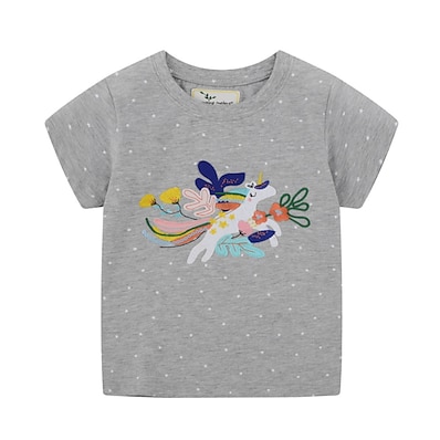 cheap Girls&#039; Clothing-Kids Girls&#039; T shirt Tee Short Sleeve Unicorn Print Animal Gray Cotton Children Tops Basic Summer School Regular Fit 3-8 Years