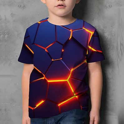 cheap Boys&#039; Clothing-Kids Boys&#039; T shirt Short Sleeve Blue 3D Print Optical Illusion Active 4-12 Years / Summer