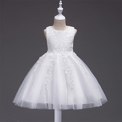 cheap Kids-Toddler Little Girls&#039; Dress Jacquard Solid Colored Tulle Dress Lace Lace Trims White Blue Purple Knee-length Sleeveless Chinoiserie Cute Dresses Children&#039;s Day 2-8 Years
