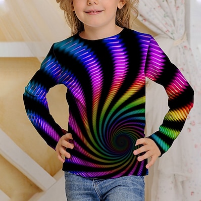 cheap Girls&#039; Clothing-Kids Boys&#039; Girls&#039; T shirt Long Sleeve Rainbow Black 3D Print Print Graphic Daily Wear Active 4-12 Years