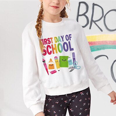 cheap Girls&#039; Clothing-Kids Girls&#039; Hoodie &amp; Sweatshirt Long Sleeve Graphic Letter Print White Children Tops Fall Active Daily Wear Regular Fit 4-12 Years