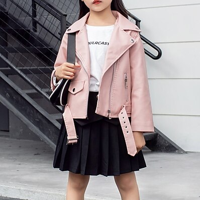 cheap Girls&#039; Clothing-Kids Girls&#039; Long Sleeve Jacket Coat Black Pink Red Zipper Plain Active Fall Spring 3-13 Years School