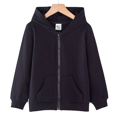 cheap Girls&#039; Jackets &amp; Coats-Kids Unisex Long Sleeve Jacket Coat Black Gray Pink Pocket Plain Active Fall Winter 3-13 Years Street / Basic / Cotton