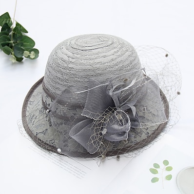 cheap Accessories-Women&#039;s Party Party Wedding Special Occasion Party Hat Solid Color Flower Beige Black Hat Portable Sun Protection Breathable / Gray / Fall / Winter / Spring / Summer