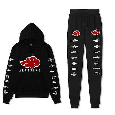 cheap Everyday Cosplay Anime Hoodies &amp; T-Shirts-Inspired by Naruto Akatsuki 100% Polyester Anime Cartoon Harajuku Graphic Kawaii Print Pants For Men&#039;s / Two Piece / Wet and Dry Cleaning / Women&#039;s / Unisex / Couple&#039;s