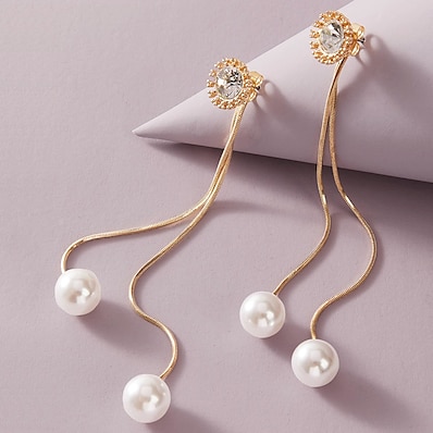 cheap Earrings-1 Pair Earrings Women&#039;s Christmas Wedding Gift Tassel Fringe Imitation Pearl Rhinestone Alloy