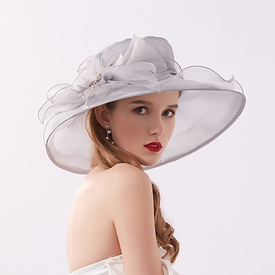 cheap Accessories-Women&#039;s Party Party Wedding Special Occasion Party Hat Solid Color Flower Beige Black Hat Portable Sun Protection Ultraviolet Resistant / White / Gray / Fall / Winter / Spring