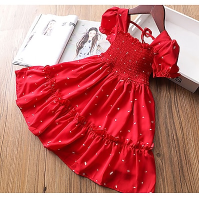 cheap Girls&#039; Clothing-Kids Little Girls&#039; Dress Flower / Floral Blushing Pink Red Short Sleeve Chic &amp; Modern Dresses