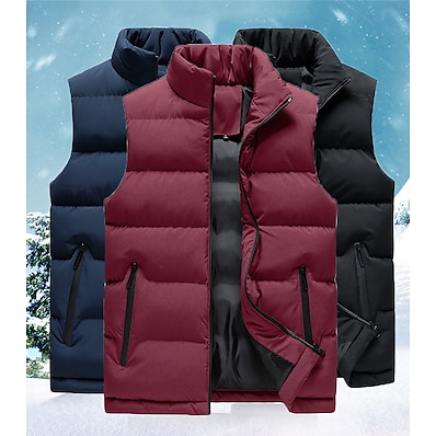 cheap Camping, Hiking &amp; Backpacking-Men&#039;s Sleeveless Hiking Down Jacket Quilted Puffer Vest Hiking Fleece Vest Winter Jacket Coat Top Outdoor Autumn / Fall Winter Thermal Warm Breathable Lightweight Sweat wicking Down Black Blue Red