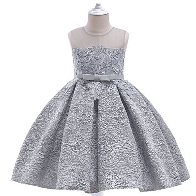 cheap Girls&#039; Clothing-Kids Little Girls&#039; Dress Solid Colored Party Birthday Embroidered Bow Blushing Pink Gray White Knee-length Sleeveless Cute Dresses Children&#039;s Day Slim 3-12 Years