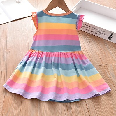 cheap Girls&#039; Clothing-Kid&#039;s Little Dress Girls&#039; Rainbow Light Blue Sleeveless Rainbow Vest Dress 19043 Dresses