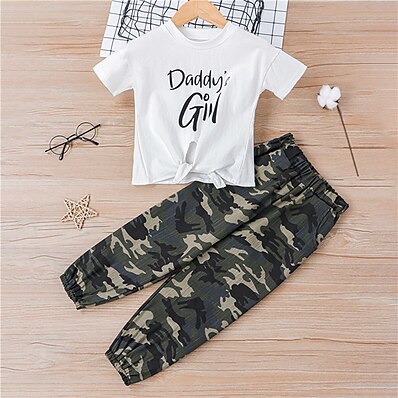 cheap Girls&#039; Clothing-Kid&#039;s Girls&#039; T-shirt &amp; Pants Long Sleeve 2 Pieces Black Brown Camouflage Texture Cotton Chic &amp; Modern