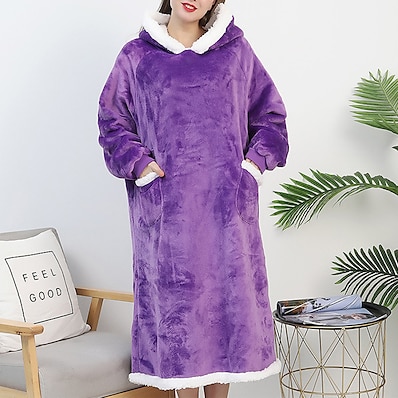 Χαμηλού Κόστους Γυναικεία Sleep &amp; Lounge-Γυναικεία 1 τμχ Σαλόνια Ολόσωμες Φόρμες Hoddie Blanket Χνουδωτό Καθημερινό Ανατομικό Σκέτο Πλέγμα / καρό Προβιά Σπίτι Καθημερινά Ρούχα ΦΟΥΤΕΡ με ΚΟΥΚΟΥΛΑ Δώρο Μακρυμάνικο Μπλοκ χρωμάτων
