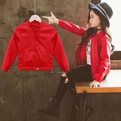 cheap Girls&#039; Clothing-Kid&#039;s Girls&#039; Jacket &amp; Coat Red plus velvet Red single li Solid Color Fashion Fall Winter 2-6 Years / Spring