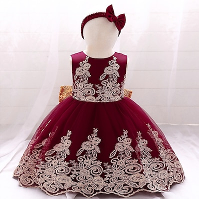 cheap Girls&#039; Clothing-Kids Little Girls&#039; Dress Solid Color Daily Vacation Skater Dress Embroidered claret Scarlet Colorful blue Knee-length Lace Tulle Sleeveless Princess Cute Sweet Dresses Fall Winter Children&#039;s Day