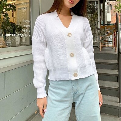 cheap Knit Tops-Women&#039;s Cardigan Solid Color Classic Style Classical Casual Long Sleeve Sweater Cardigans Fall Winter V Neck Dark powder Blue Camel / Holiday