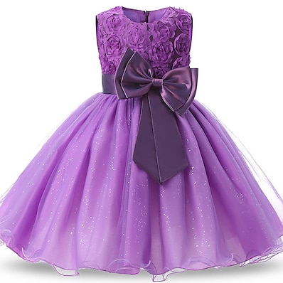 cheap Girls&#039; Clothing-Kids Toddler Little Dress Girls&#039; Solid Colored Party Tulle Dress Bow White Blue Purple Above Knee Lace Tulle Sleeveless Sweet Dresses Spring Summer Regular Fit 1-5 Years
