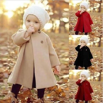 cheap Girls&#039; Clothing-Kids Girls&#039; Coat Black Red Beige Solid Color Cute 1-4 Years / Toddler / Cotton