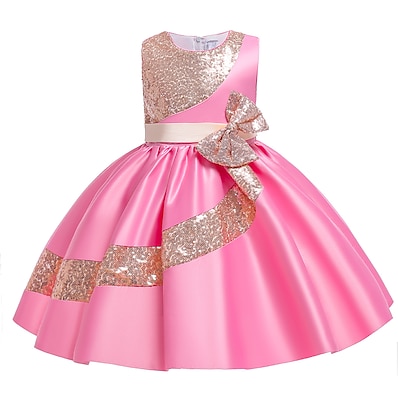 cheap Girls&#039; Clothing-Kids Little Girls&#039; Dress Butterfly Solid Colored Sequin A Line Dress Sparkle Bow Green Pink Wine Knee-length Sleeveless Cute Dresses Children&#039;s Day Slim 3-12 Years