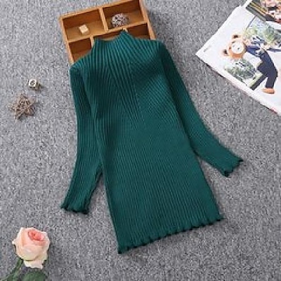 cheap Girls&#039; Clothing-Girls Knitted Dress Children Clothes Slim Princess Girls Sweater Dress 2-13Y Girls Pullover Sweater Knitted Cotton