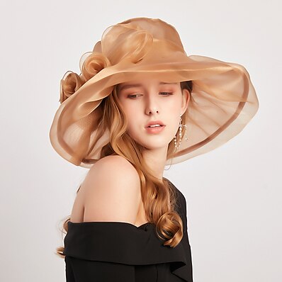 cheap Accessories-Women&#039;s Elegant &amp; Luxurious Party Wedding Special Occasion Party Hat Solid Color Flower Yellow Red Hat Portable Sun Protection Breathable / Gray / Fall / Winter / Spring / Summer