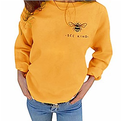 cheap Knit Tops-Bee Letter Animal Crew Neck Basic Cotton Hoodies Sweatshirts  Regular Fit Wine Red Gray Black Yellow black / Autumn / Fall
