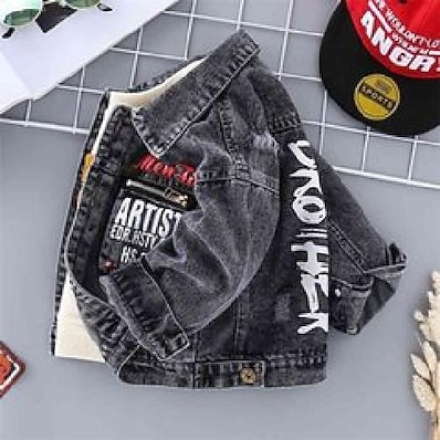 cheap Boys&#039; Clothing-Jeans Jacket Boys Kids Autumn Brother Motorcycle Coat Denim Long Sleeve Outfit Children Windbreaker