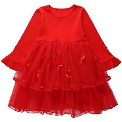 cheap Girls&#039; Clothing-Girl&#039;s Dresses Dfxd Children Clothes Fashion Autumn Soild Color Flare Sleeve Knitted Spliced Princess Dress Teen Girl Lace 3-12Y