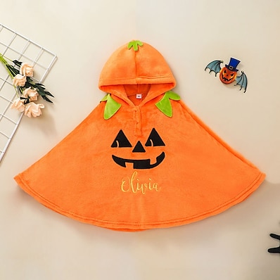 cheap Girls&#039; Clothing-Kids Unisex Hoodie Long Sleeve Cartoon Pumpkin Letter Orange Cotton Children Tops Active Fall Halloween Regular Fit 3-8 Years