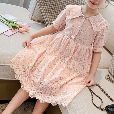 cheap Girls&#039; Clothing-Kid&#039;s Little Girls&#039; Dress Flower / Floral Blushing Pink Short Sleeve Elegant &amp; Luxurious Dresses