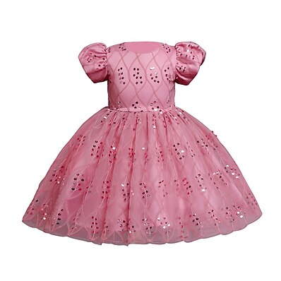 cheap Girls&#039; Clothing-Kids Little Girls&#039; Dress Sequin Party Special Occasion Mesh Blue Blushing Pink Red Knee-length Short Sleeve Cute Sweet Dresses Fall Winter Children&#039;s Day Slim 2-8 Years / Spring / Summer