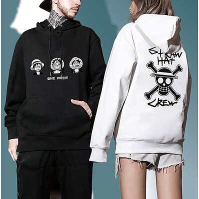 cheap Everyday Cosplay Anime Hoodies &amp; T-Shirts-Inspired by One Piece Monkey D. Luffy Polyester / Cotton Blend Hoodie Anime Harajuku Graphic Kawaii Anime Hoodie For Men&#039;s / Women&#039;s / Couple&#039;s