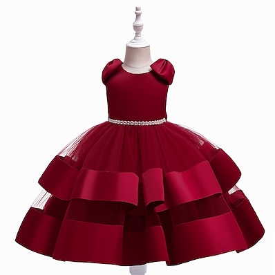 cheap Girls&#039; Clothing-Kids Little Girls&#039; Dress Solid Colored Party Special Occasion Bow Blushing Pink Wine Dusty Rose Above Knee Sleeveless Princess Cute Dresses Fall Spring Children&#039;s Day Slim 3-10 Years / Summer
