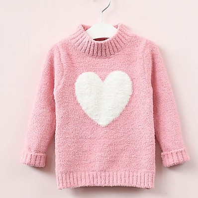 cheap Girls&#039; Clothing-Kids Girls&#039; Sweater Long Sleeve Blushing Pink White Yellow Graphic Heart Indoor Outdoor Adorable Cute 2-8 Years / Fall / Winter