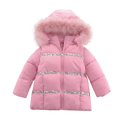 cheap Girls&#039; Jackets &amp; Coats-Kids Girls&#039; Long Sleeve Coat Pink Dusty Blue Red Pleated Plain Striped Adorable Winter 3-8 Years / Cute