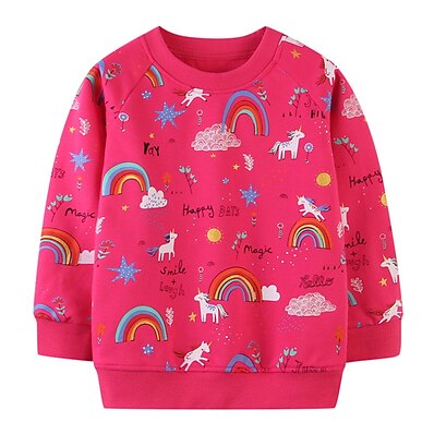 cheap Girls&#039; Clothing-Kids Girls&#039; Sweatshirt Long Sleeve Red Rainbow Unicorn Letter Cotton Active Cute 3-8 Years / Fall