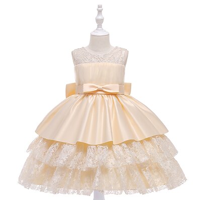 cheap Girls&#039; Clothing-Kids Little Girls&#039; Dress Solid Colored Party Special Occasion Mesh Patchwork Bow Blue Gold Green Above Knee Sleeveless Princess Cute Dresses Fall Winter Children&#039;s Day Slim 3-10 Years / Spring