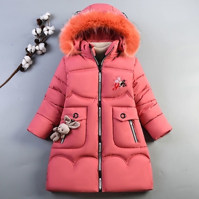 cheap Girls&#039; Jackets &amp; Coats-Kids Girls&#039; Long Sleeve Down Parka Black Pink Fuchsia Zipper Plain Adorable Winter 10-13 Years / Maxi / Cute