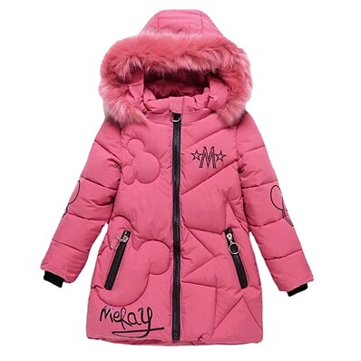 cheap Girls&#039; Jackets &amp; Coats-Kids Girls&#039; Long Sleeve Coat Black Purple Pink Zipper Cartoon Plain Adorable Winter 7-9 Years Formal / Cute