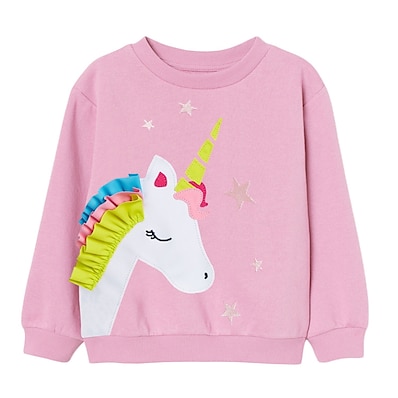 cheap Girls&#039; Clothing-Kids Girls&#039; Sweatshirt Long Sleeve Blushing Pink Cartoon Unicorn Animal Daily Outdoor Cotton Basic Adorable 2-8 Years / Fall