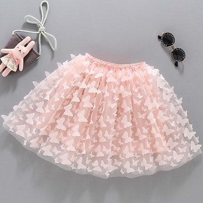 cheap Girls&#039; Clothing-Kids Girls&#039; Skirt White Pink Light Green Pleated Solid Colored Cute Summer 7-9 Years Daily Wear / Above Knee / Lace / Casual / Daily