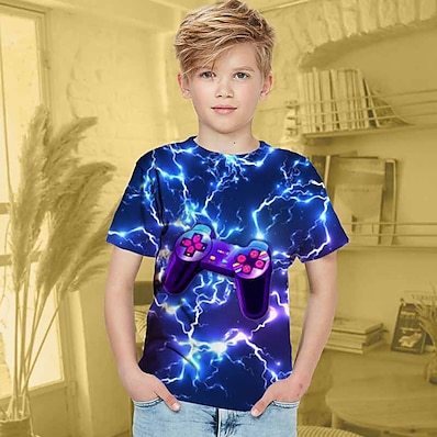 cheap Kids-Kids Boys&#039; T shirt Short Sleeve Graphic 3D Print Purple Children Tops Active Cool Summer School Casual Daily Regular Fit 4-12 Years