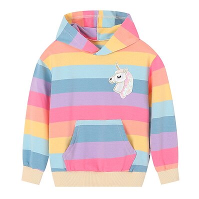 cheap Girls&#039; Clothing-Kids Girls&#039; Hoodie Long Sleeve Rainbow Patchwork Unicorn Cotton Fashion Cool 3-8 Years / Fall / Spring