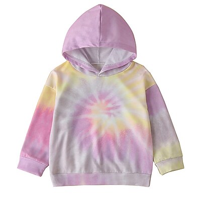 cheap Girls&#039; Clothing-Kids Girls&#039; Hoodie Long Sleeve Purple Tie Dye Daily Indoor Outdoor Cotton Fashion Streetwear Daily Sports 1-5 Years / Fall / Winter